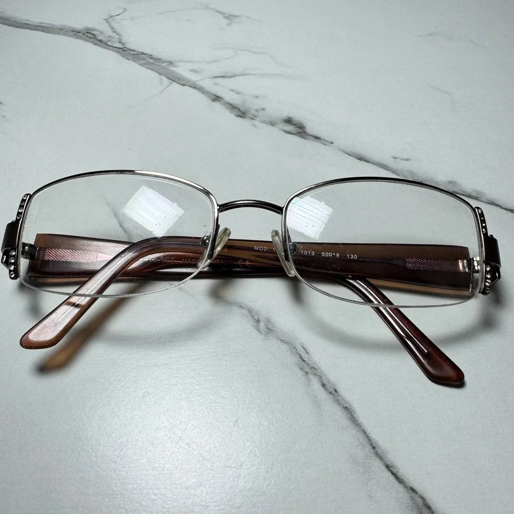 Versace 1090-B Brown Glitter Rhinestone Semi Rimless Eyeglass Frames 50-18-130
